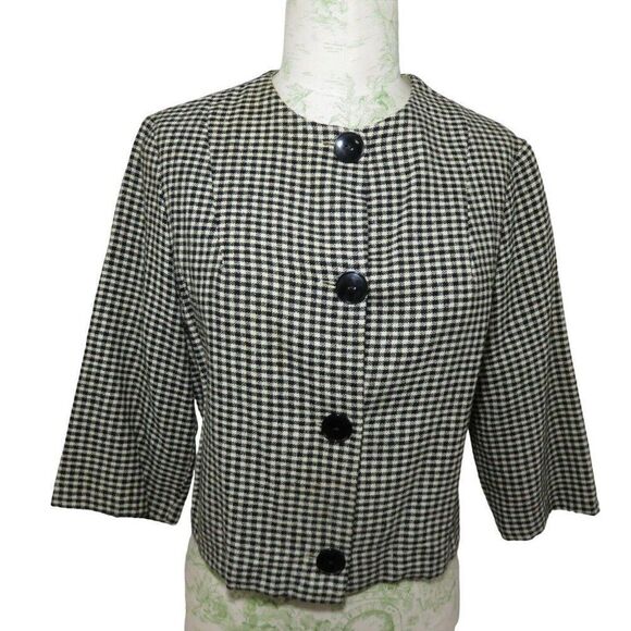 Vintage 60s Specialty House M Wool Crop Jacket Blazer Black Check Made In USA - Picture 2 of 8